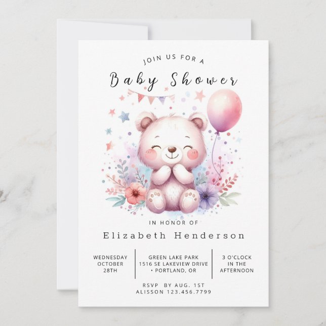 Invitation Unique Baby shower d'ours en ligne (Devant)