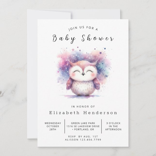 Invitation Unique Baby shower en ligne de chouette (Devant)