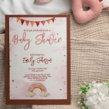 Invitation unique Baby shower rose arc-en-ciel