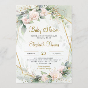 Invitation Unique Blush rose Floral Verdure Or Frame Baby