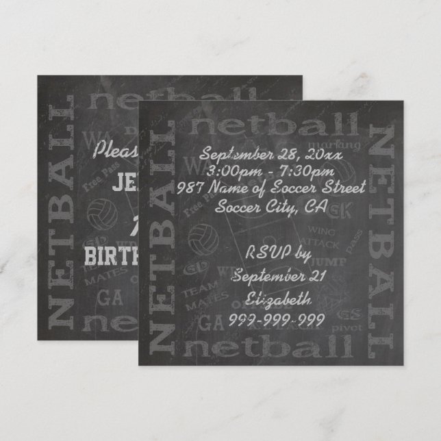 Invitation Unique Chalkboard netball 5,25 pouces x (Devant / Derrière)