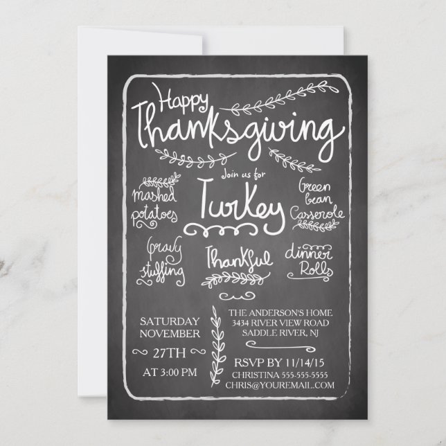 Invitation unique Chalkboard Thanksgiving Diner (Devant)