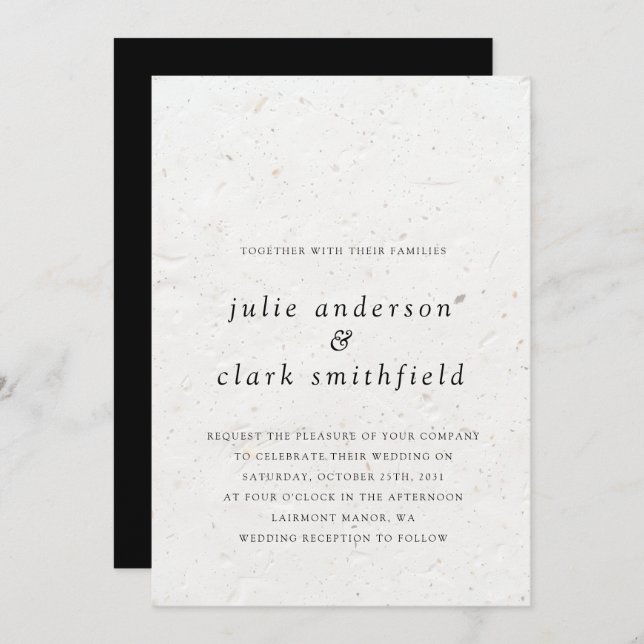 Invitation Unique Contemporary Minimalist Texture Mariage (Devant / Derrière)