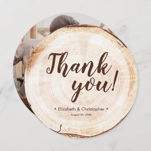 Invitation Unique Custom Rustic Wood Slice Wedding Photo (Devant / Derrière)