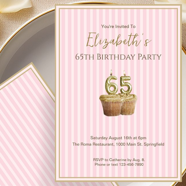 Invitation unique d'anniversaire 65 ans en or rose (Créateur téléchargé)