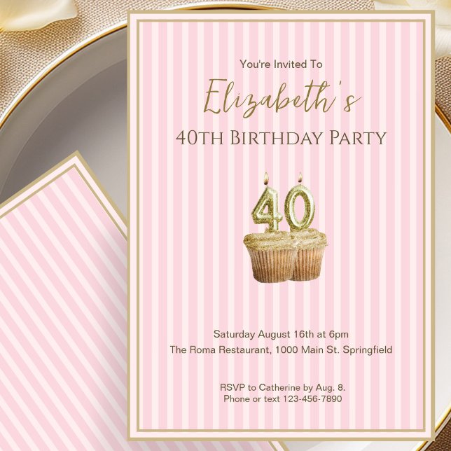 Invitation unique de 40 ans d'anniversaire en or r (Créateur téléchargé)