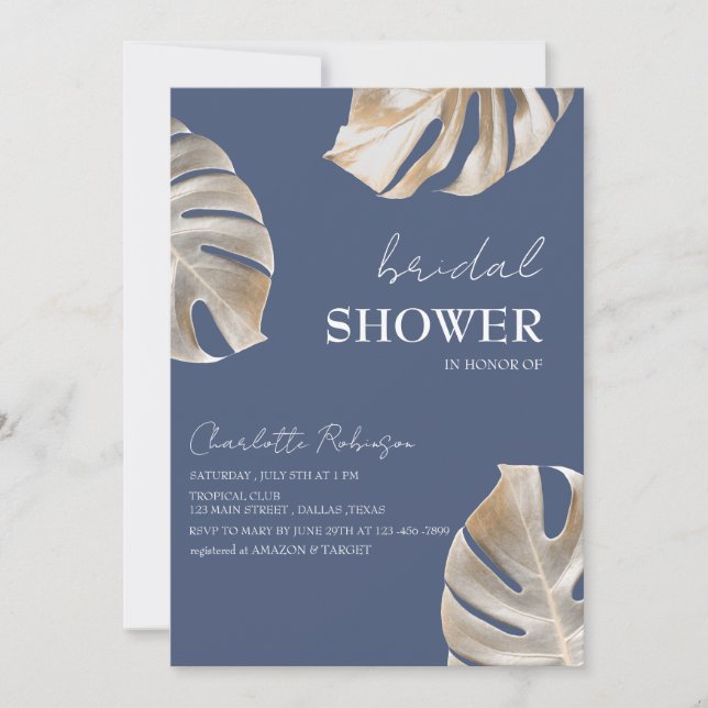 Invitation unique de douche de mariée tropicale en (Devant)