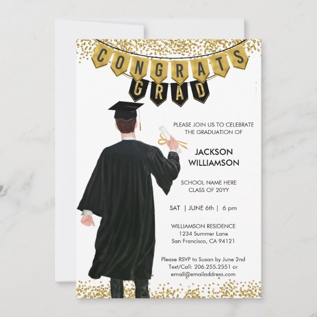 Invitation Unique de Graduation Homme Cheveux Brow (Devant)