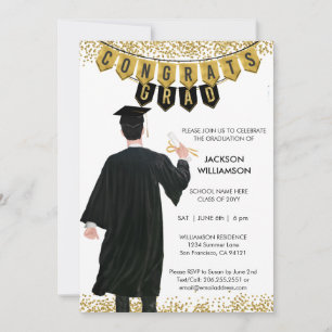 Invitation Unique de Graduation Homme Cheveux Noir