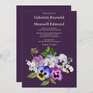 Invitation Unique Elegant Aquarelle Pansy Mariage