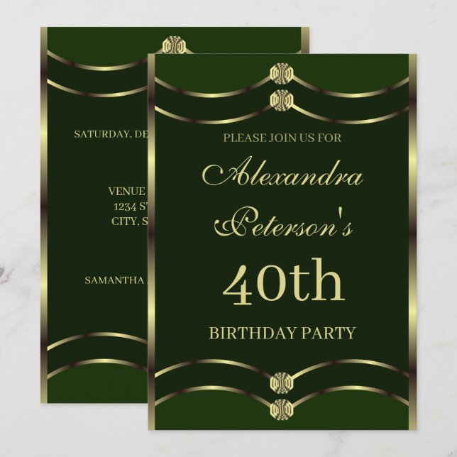 Invitation Unique Emerald Vert Et Or Géométrique Anniversaire (Devant / Derrière)