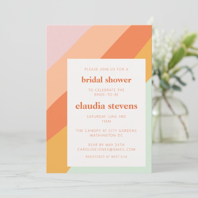 Invitation Unique Fête des mariées chic Retro Pastel (Debout devant)