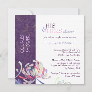 Invitation Unique Floral Violet Mariage Couples Douche