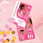 Invitation Unique Géométrique Rose Blanc Quatre Photo Sweet 1<br><div class="desc">Cette invitation à la fête d'anniversaire girly et moderne sweet sixteen est parfaite pour l'ado contemporain. Il présente des formes géométriques abstraites, roses chaudes, roses moyennes et blanches, avec une police audacieuse qui vient compléter les couleurs vives. Il comprend également quatre photos de l'invité d'honneur. C'est amusant, ludique, unique et...</div>