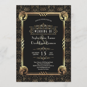 Invitation Unique Gold Black Great Gatsby Art Déco Mariage