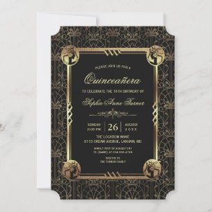 Invitation Unique Gold Great Gatsby Art Déco Quinceañera