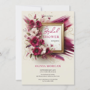 Invitation Unique magenta rose fleurs cadre or Bridal