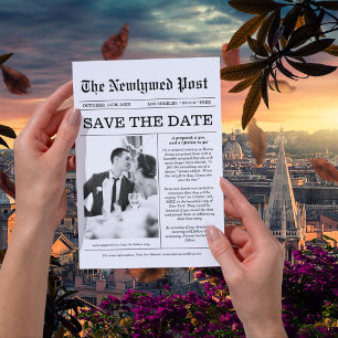 Invitation Unique Newspaper Fun Photo Save the Date Mariage