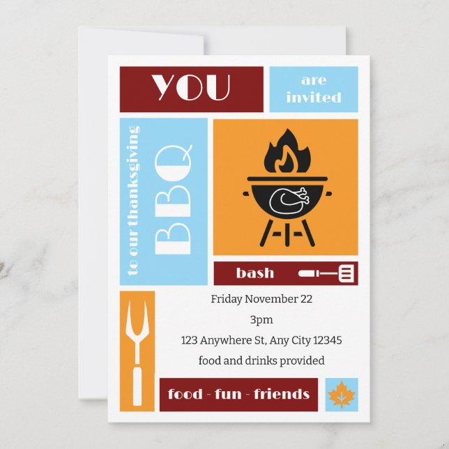Invitation unique pour un BBQ de Thanksgiving (Devant)