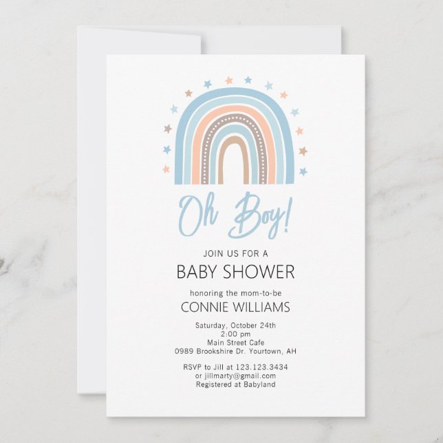 Invitation unique pour une Baby Shower arc-en-ciel (Devant)