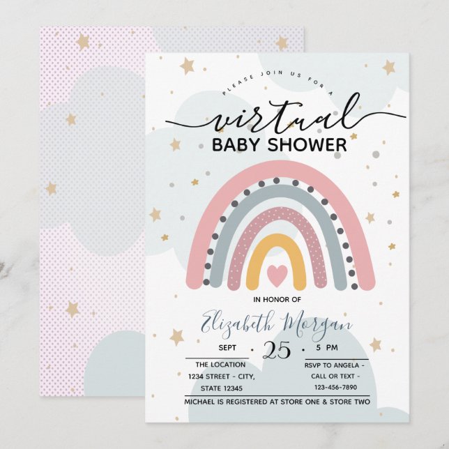 Invitation unique pour une baby shower virtuelle a (Devant / Derrière)