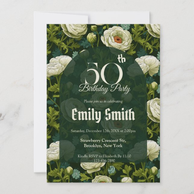 Invitation Unique Ranunculus Sparkle First Birthday Gift (Devant)