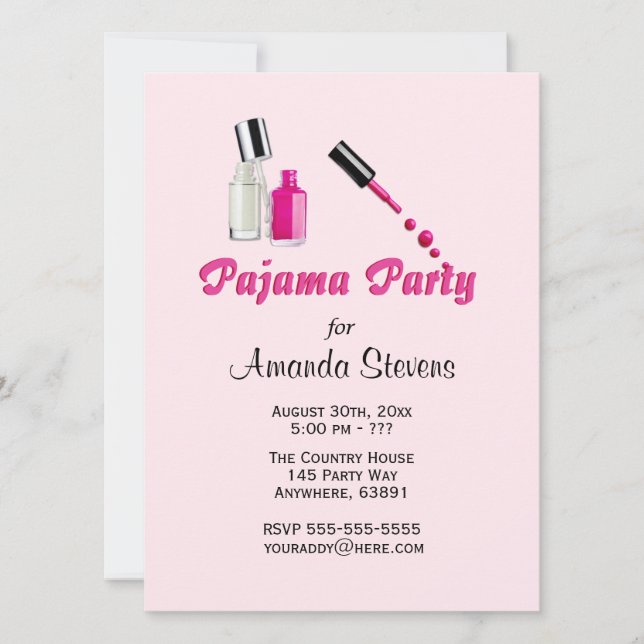 Invitation unique rose pour filles pour une soirée (Devant)