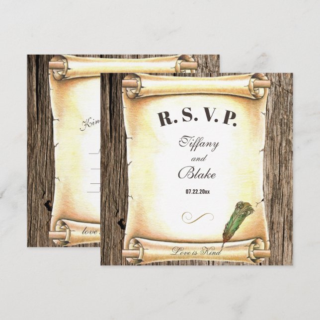 Invitation Unique Scroll & Feather Pen Wedding  (Devant / Derrière)