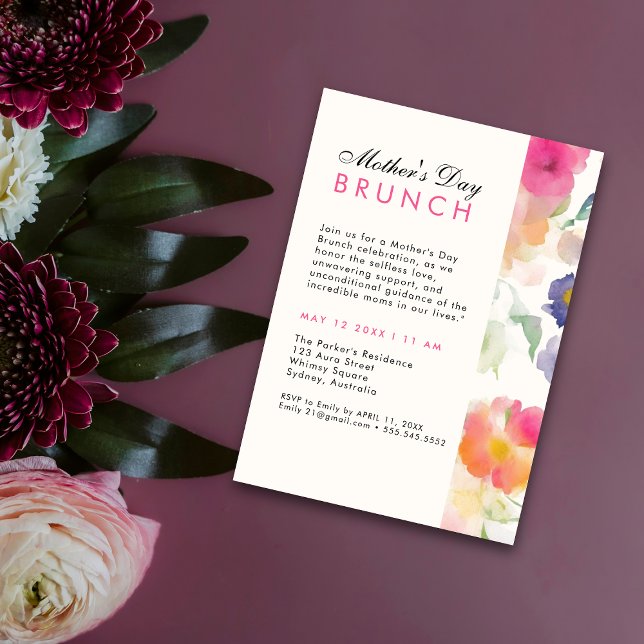 Invitation Unique Simple Floral Green journée mère BRUNCH (Créateur téléchargé)