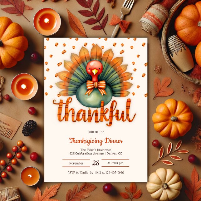 Invitation Unique Thankful Cute Turquie Thanksgiving Dîner (Unique Thankful Cute Turkey Thanksgiving Dinner Invitation)