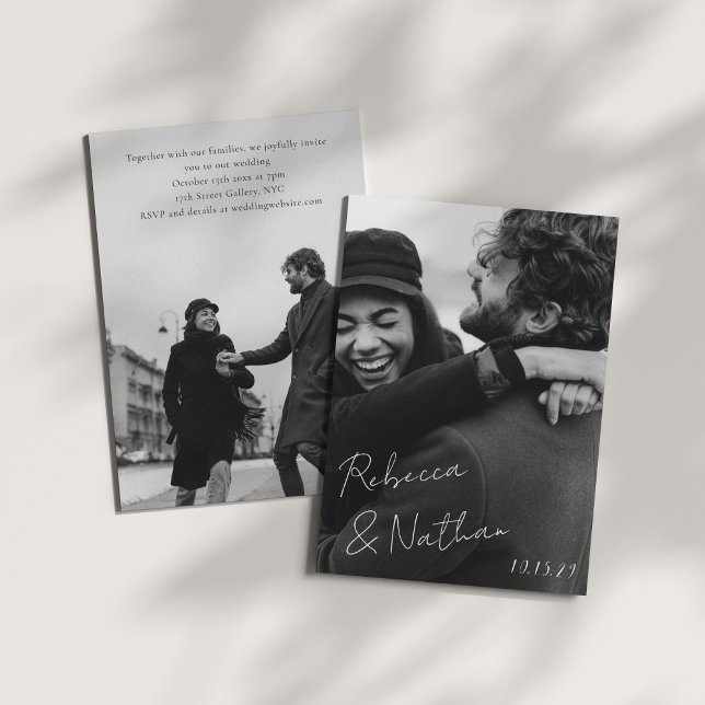 Invitation Unique Trendy Black White Large Photos Wedding (Créateur téléchargé)