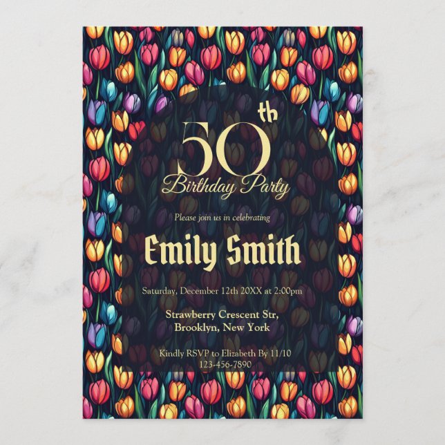 Invitation Unique Tulip Aesthetic 5Th Birthday (Devant)