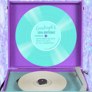 Invitation Unique Turquoise Vinyl Record Anniversaire Invitat