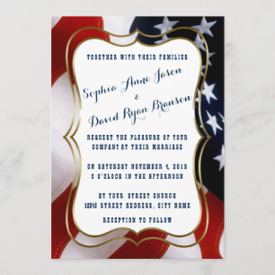 Invitation Unique USA Drapeau or Mariage personnalisé