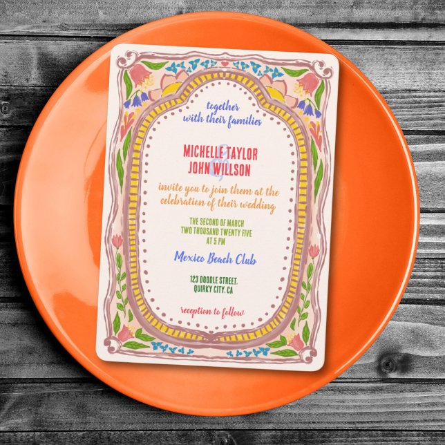 Invitation Unique Whimsical Floral Doodle Hand Painted  (hand painted floral wedding invitation)