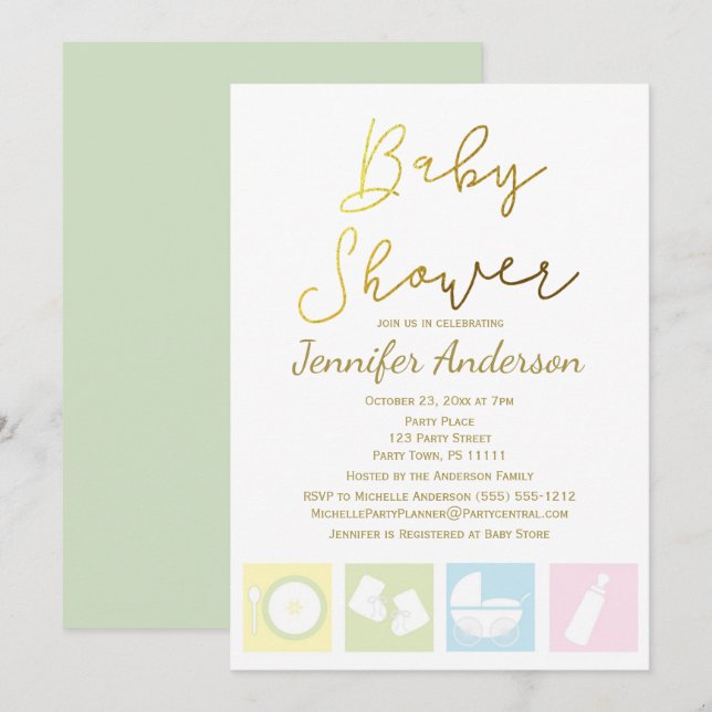 Invitation Unisex Générique Baby shower garçon ou fille (Devant / Derrière)
