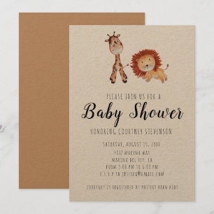 Invitation Unisex Giraffe & Lion Baby shower