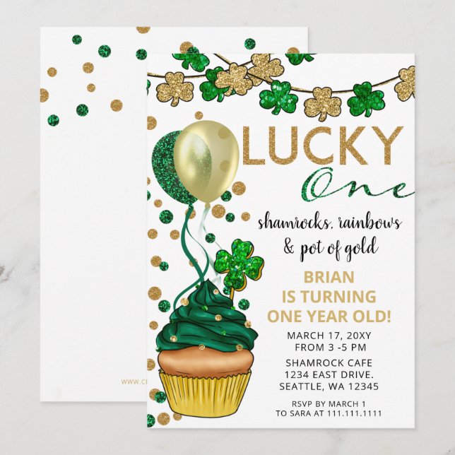 Invitation Unisex Lucky One St Patrick Première fête d'annive (Devant / Derrière)