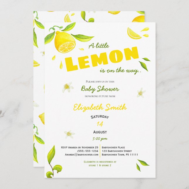 Invitation Unisex petit citron sur le chemin babyshower (Devant / Derrière)