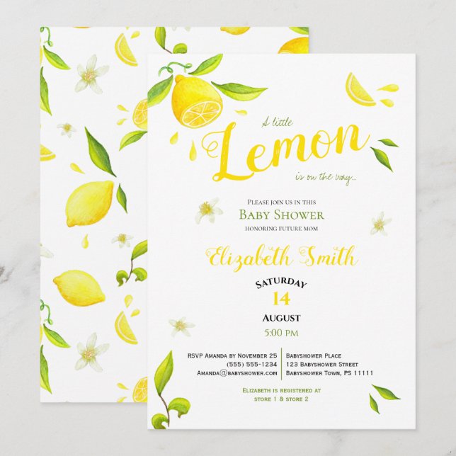 Invitation Unisex petit citron sur le chemin babyshower (Devant / Derrière)