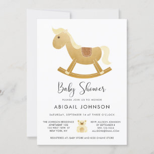 Invitation Unisex Yellow Gold Retro Baby shower Rocse Horse
