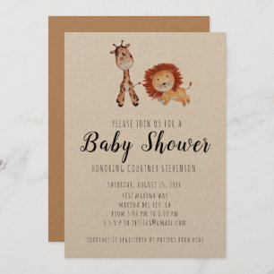 Invitation unisexe de baby shower de girafe et de