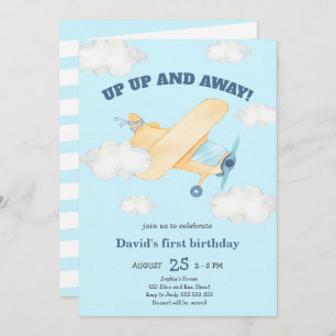 Invitation Up & Away 1er Boy Birthday Blue