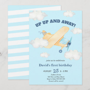 Invitation Up & Away 1er garçon Anniversaire Bleu
