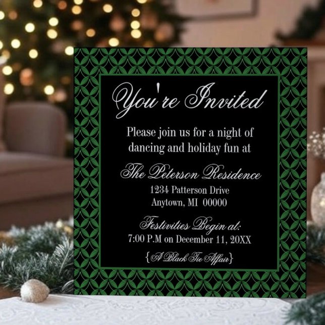 Invitation Uptown Glam Holiday Party Invitation, Vert foncé (Dark Green Uptown Glam Holiday Party Invitation)
