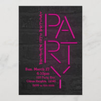 Invitation Urbaine Mur de Briques Rose Néon PARTY