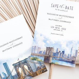 Invitation Urban Chic Brooklyn Bridge Enregistrer la date Sky