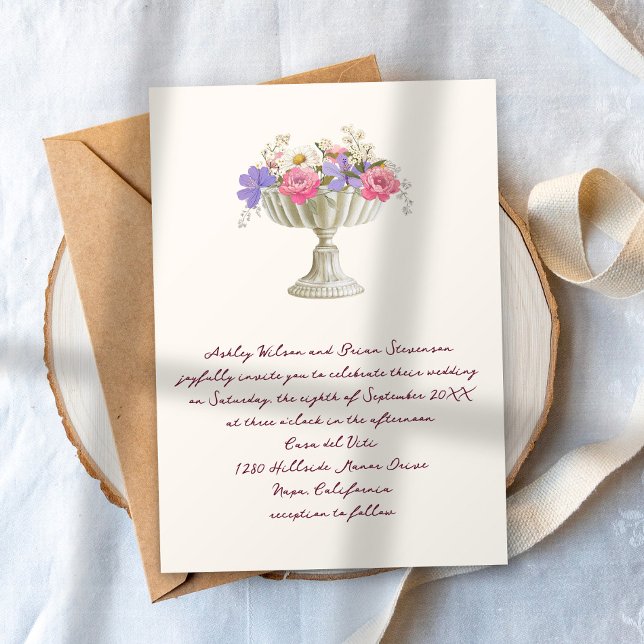 Invitation Urne de jardin toscan romantique avec fleurs de ma (Créateur téléchargé)