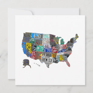 Invitation US American United States Map Flag License Plate A
