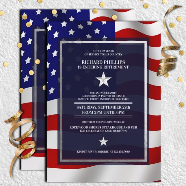 Invitation US Flag/Silver Star Military Retirement Party (Créateur téléchargé)
